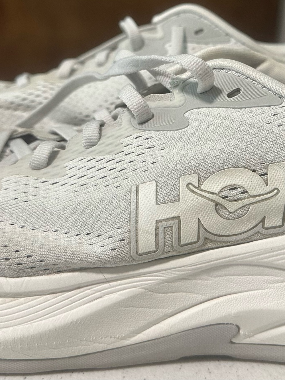 Hoka Women's White Light Gray Athletic Running Shoes